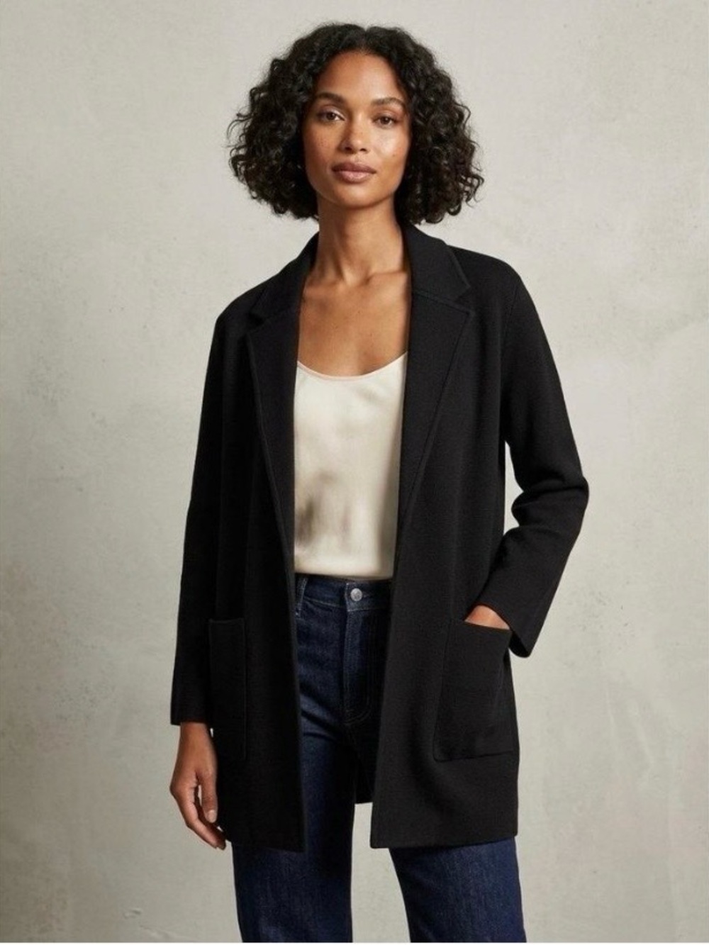 J. Crew Merino Wool Blend Black Open-Front Women's Blazer Jacket